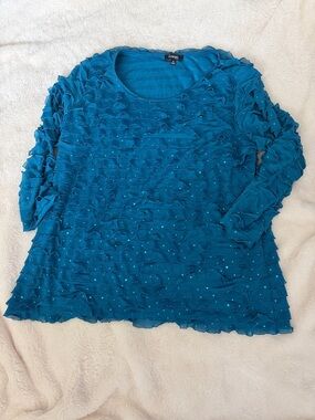 Alfani Blue Teal Chiffon Ruffle Top